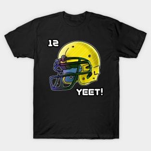 Football Helmet #12 Yeet Green Gold T-Shirt